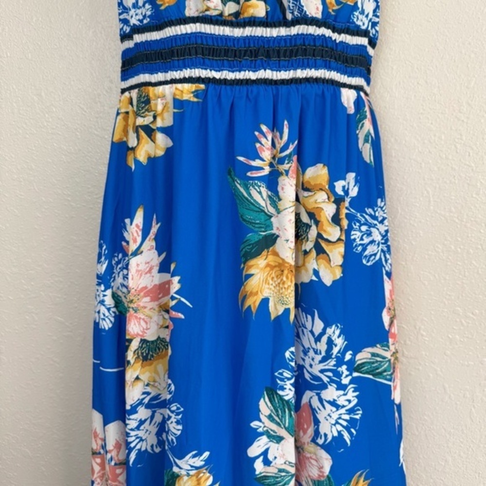 Jealous Tomato blue floral sleeveless asymmetrical hem midi dress M - Picture 4 of 11